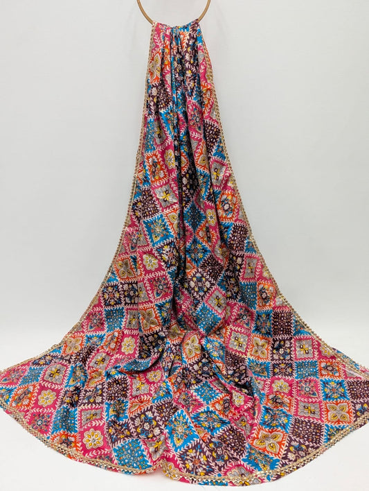 Blue pink floral Chinon dupatta Jaipur