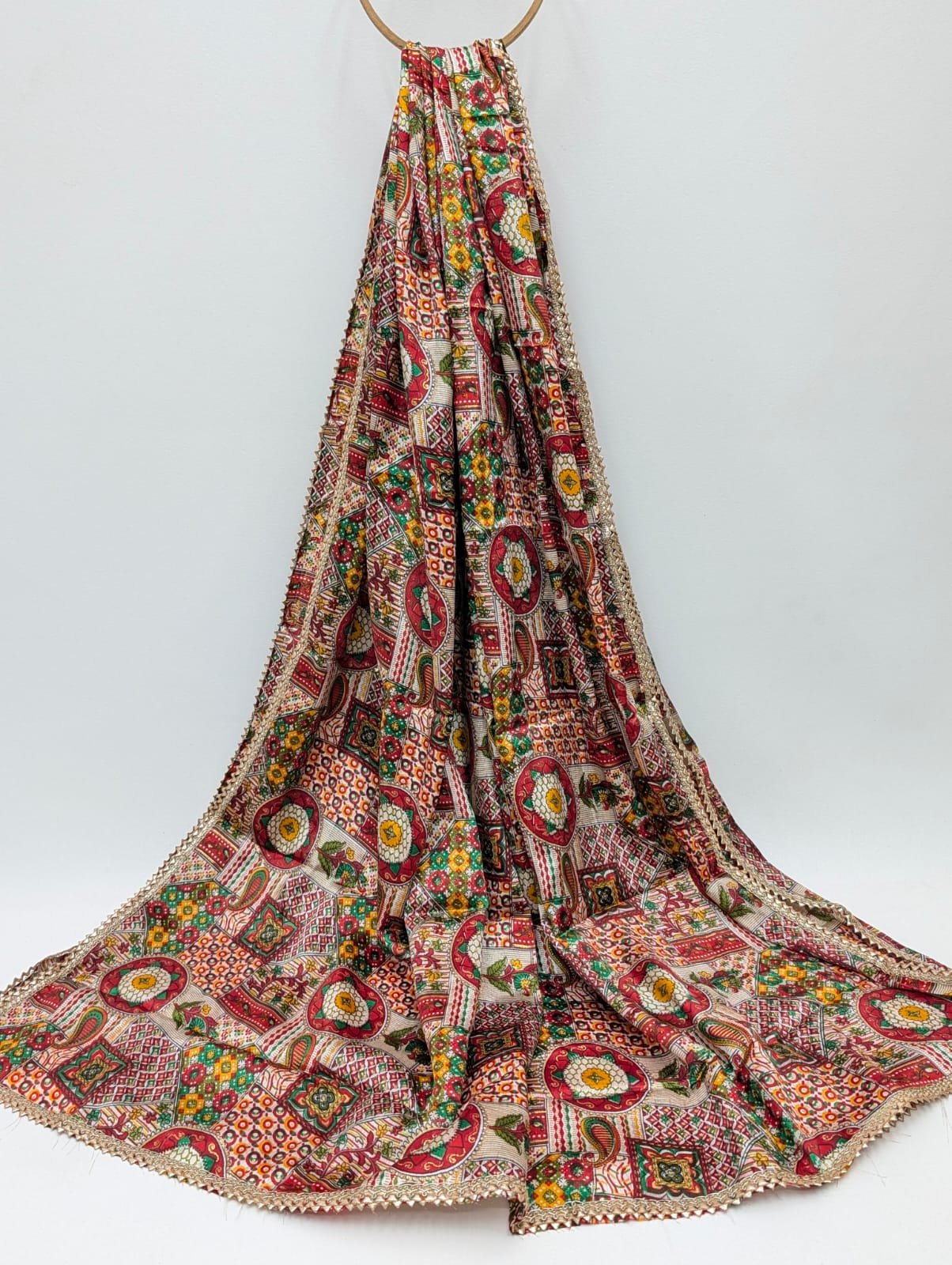 Multicolour floral Chinon dupatta with gold foil