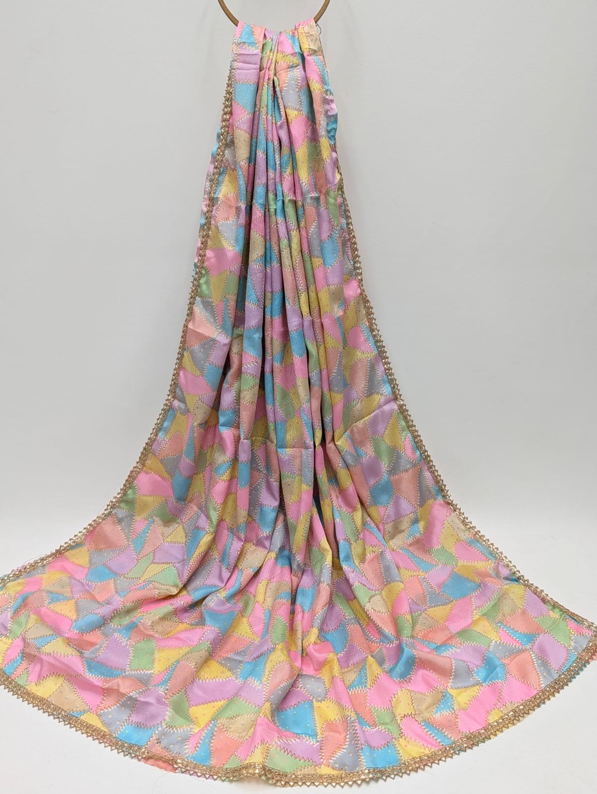 Pastel abstract print Chinon dupatta with foil