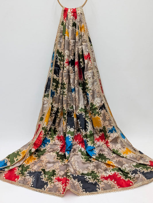Multicolor ethnic motif Chinon foil dupatta