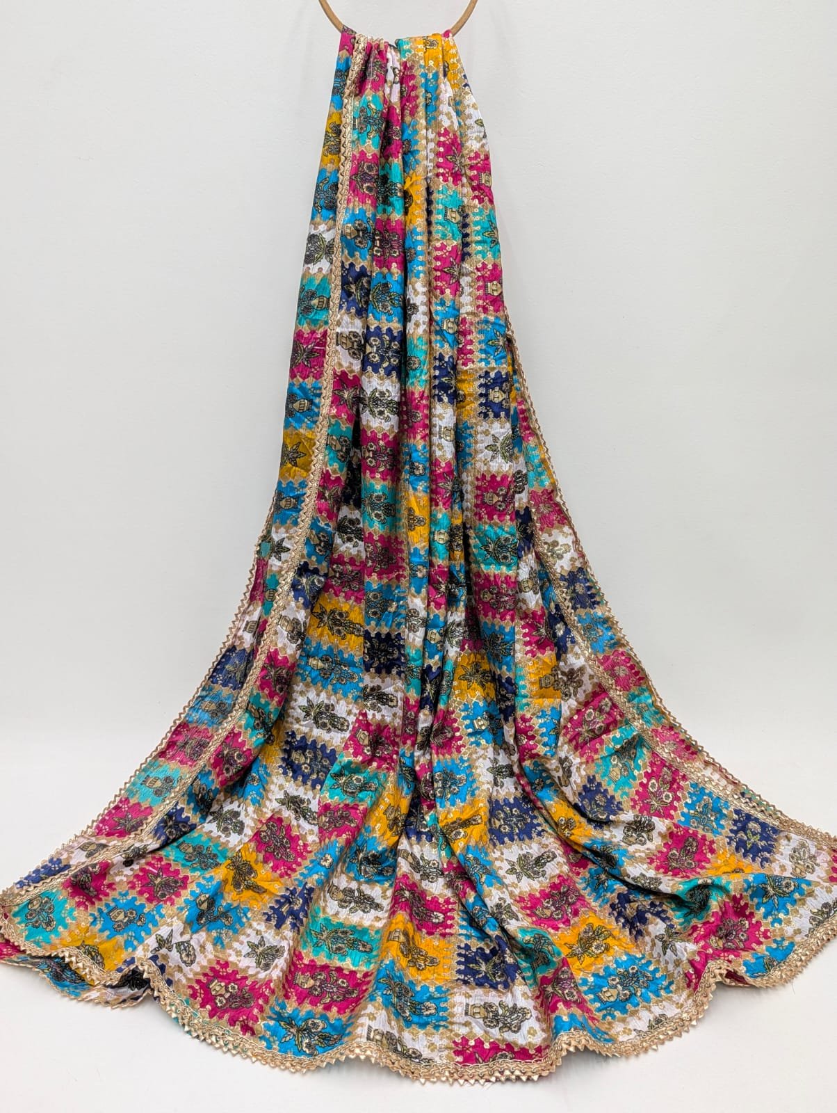 Colorful geometric Chinon foil dupatta design