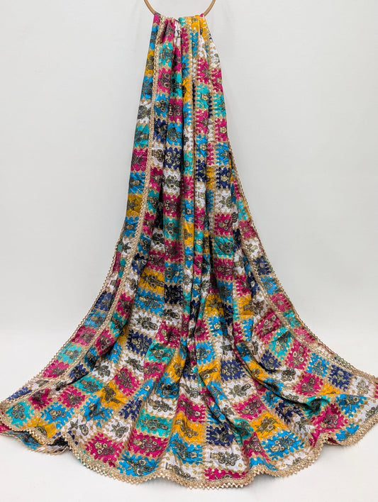 Colorful geometric Chinon foil dupatta design