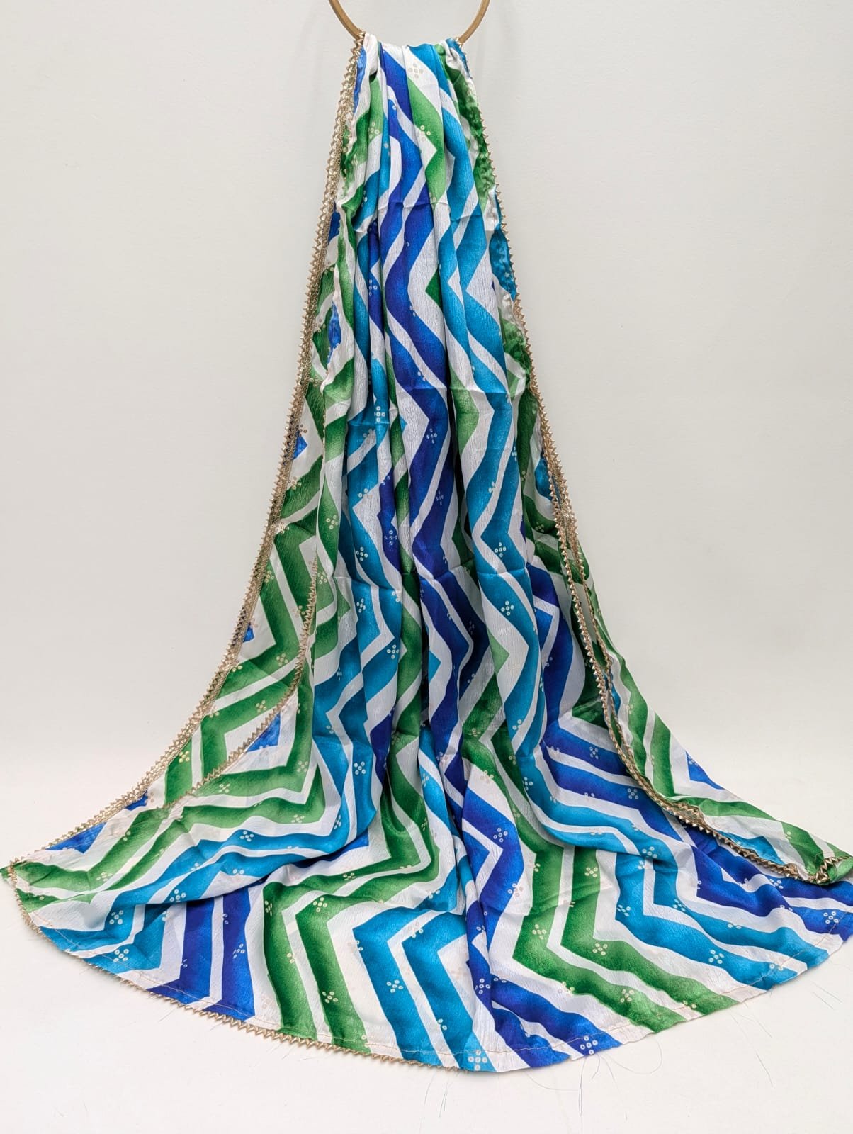Blue green abstract Chinon foil dupatta fabric