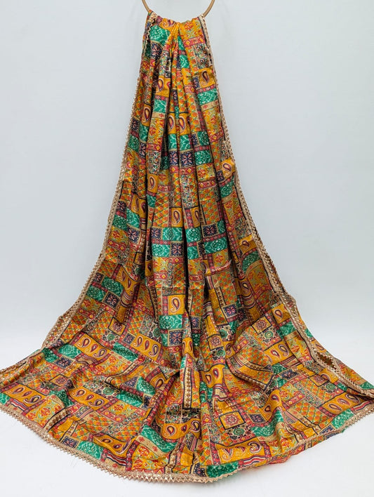 Orange paisley print dupatta with gold foil