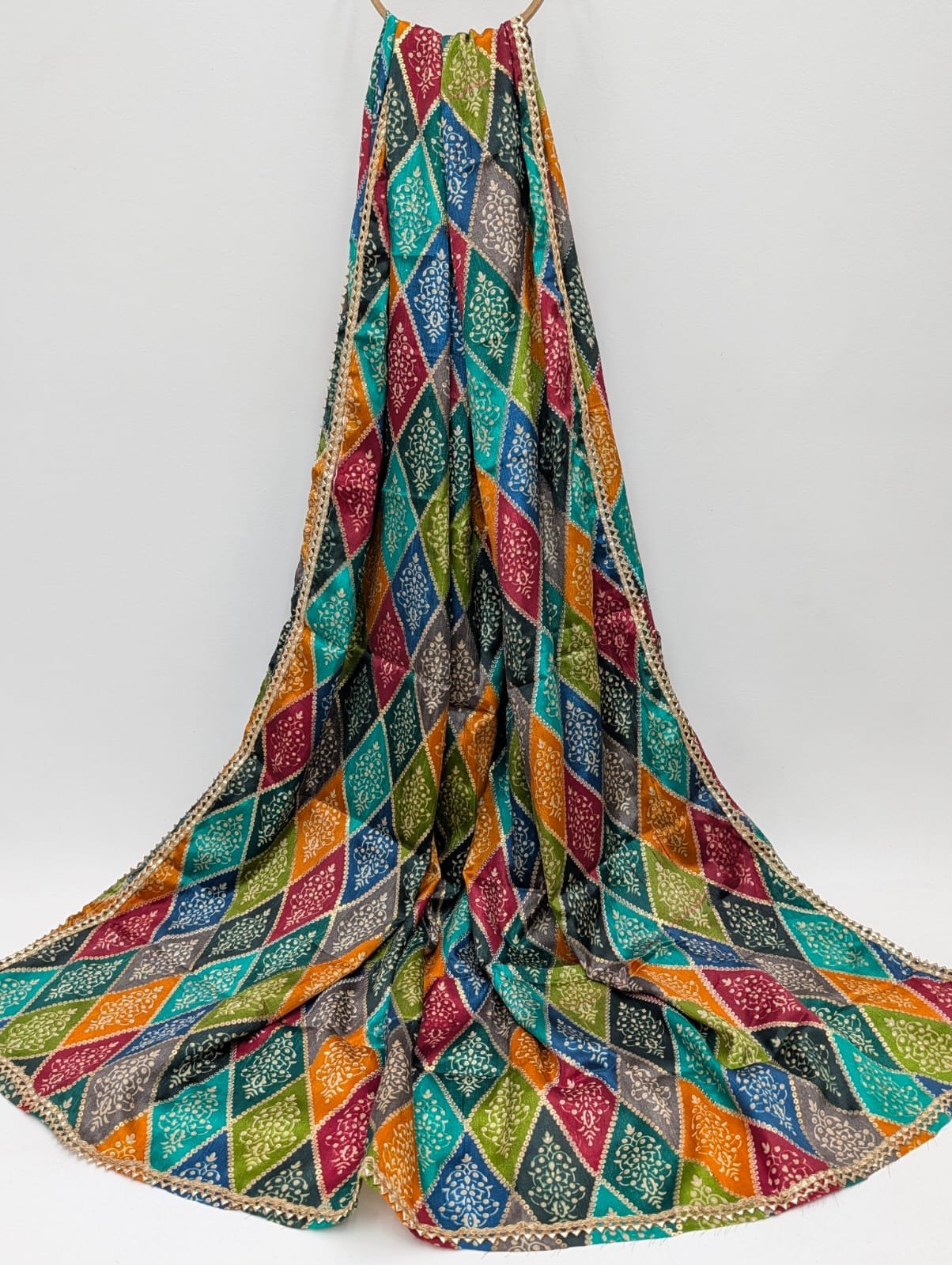 Colorful diamond pattern dupatta with gold foil