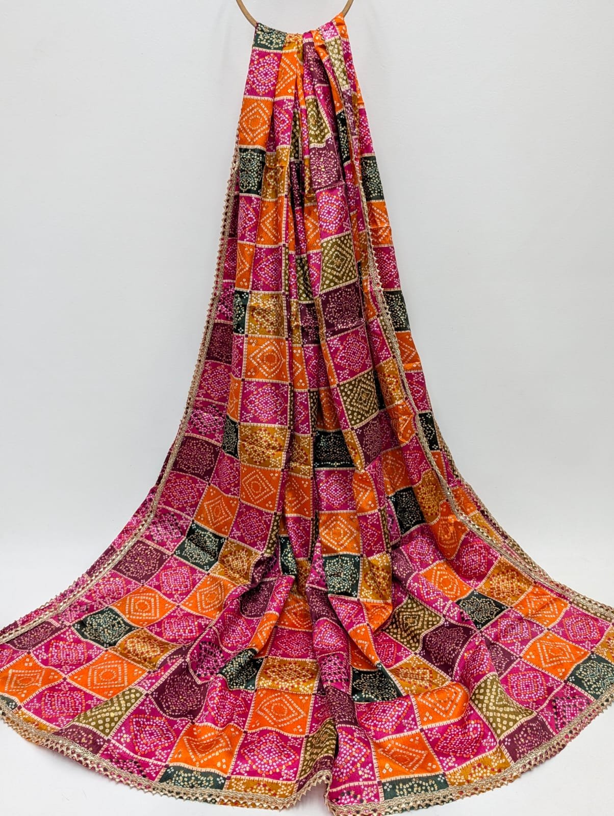 Pink orange geometric Chinon dupatta Jaipur