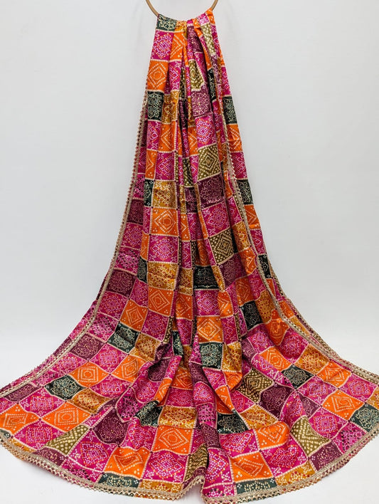 Pink orange geometric Chinon dupatta Jaipur