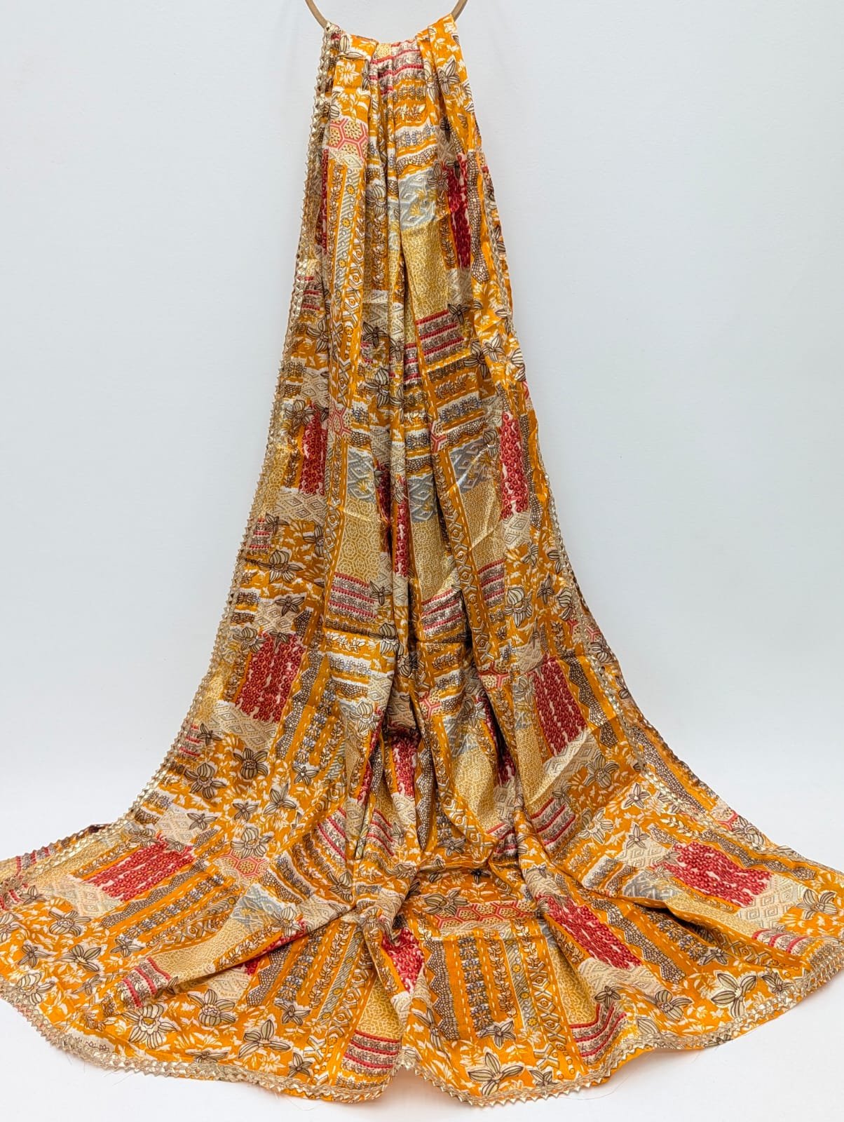 Yellow geometric print dupatta with gold foil