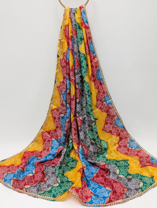 Multicolour chevron Chinon stole with foil work