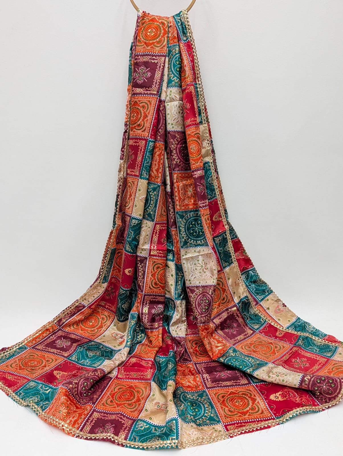Multicolour abstract Chinon dupatta with foil