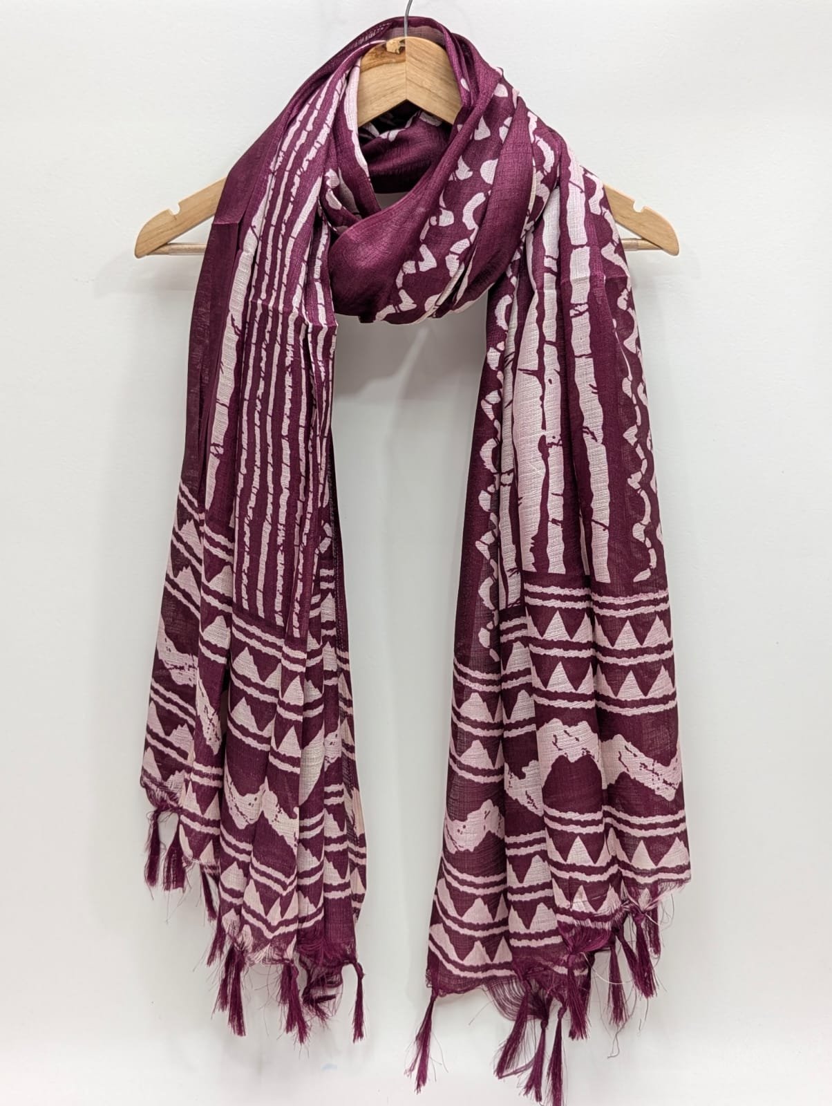 Maroon geometric cotton silk stole dupatta