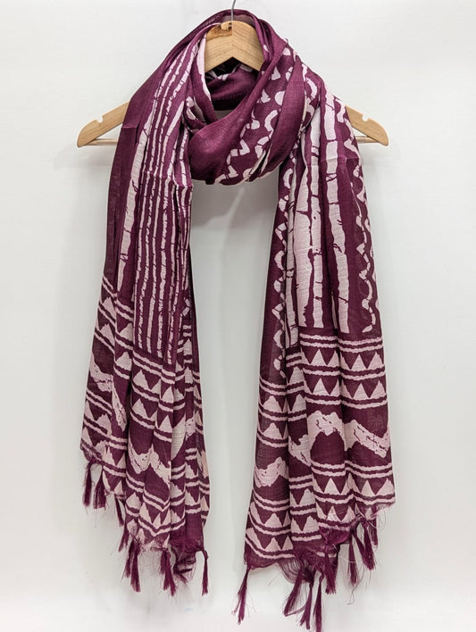 Maroon geometric cotton silk stole dupatta