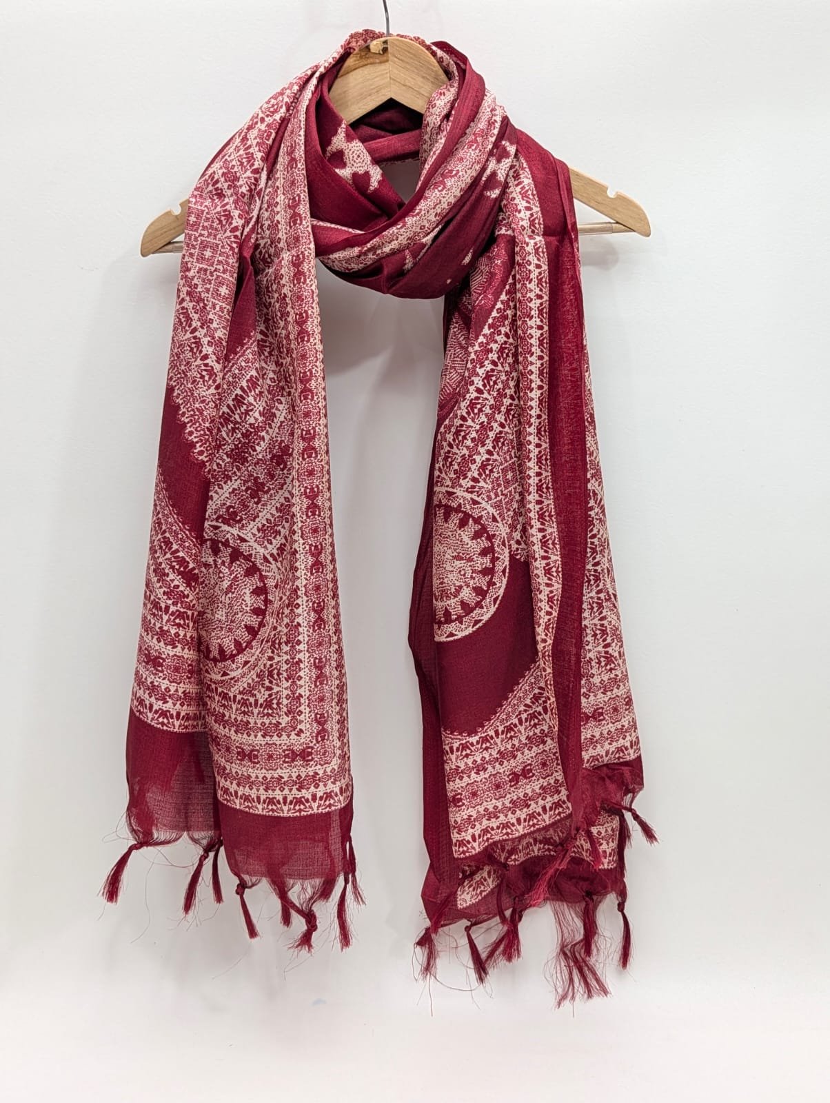 Red ethnic motif khadi cotton-silk stole dupatta