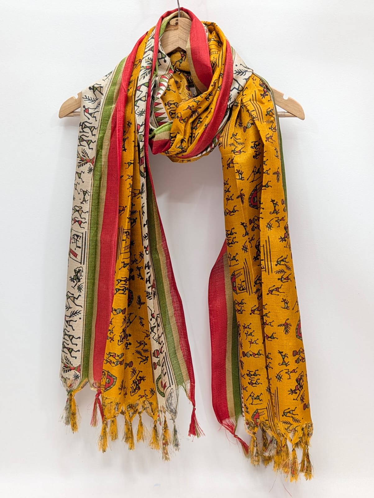 Yellow tribal print cotton-silk dupatta stole