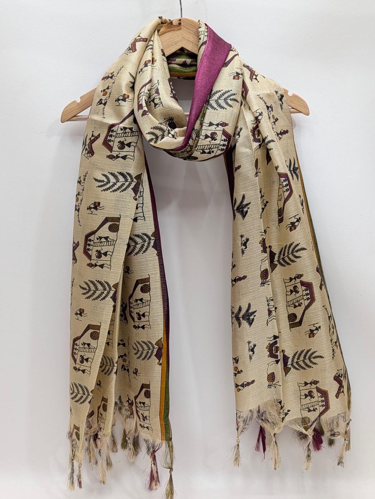 Beige ethnic buta cotton-silk stole dupatta