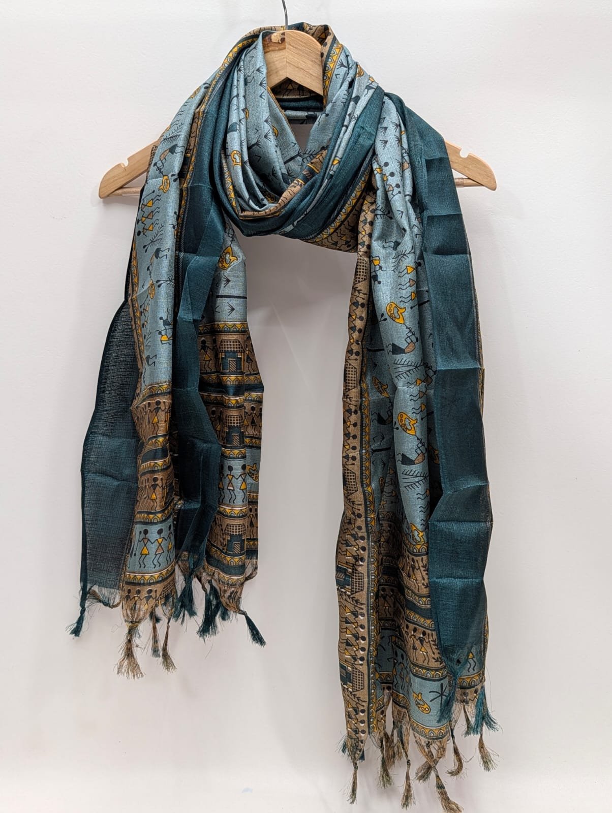 Blue abstract design cotton-silk stole dupatta