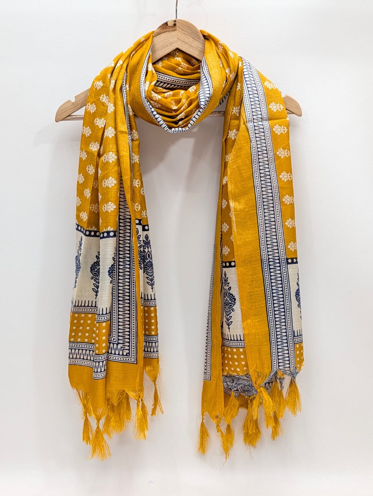 Yellow ethnic motif dupatta with border design