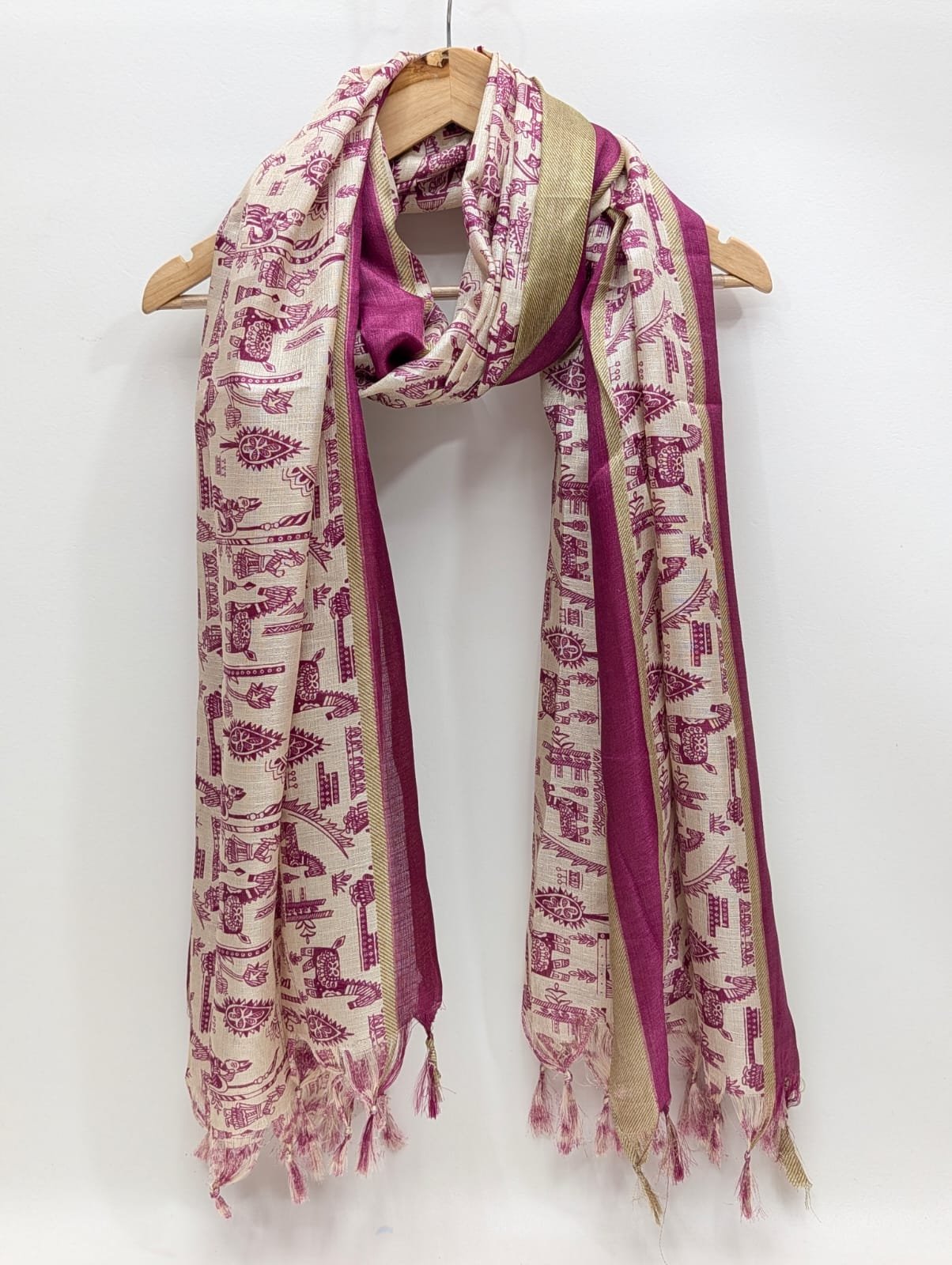 Pink abstract print stole with golden border