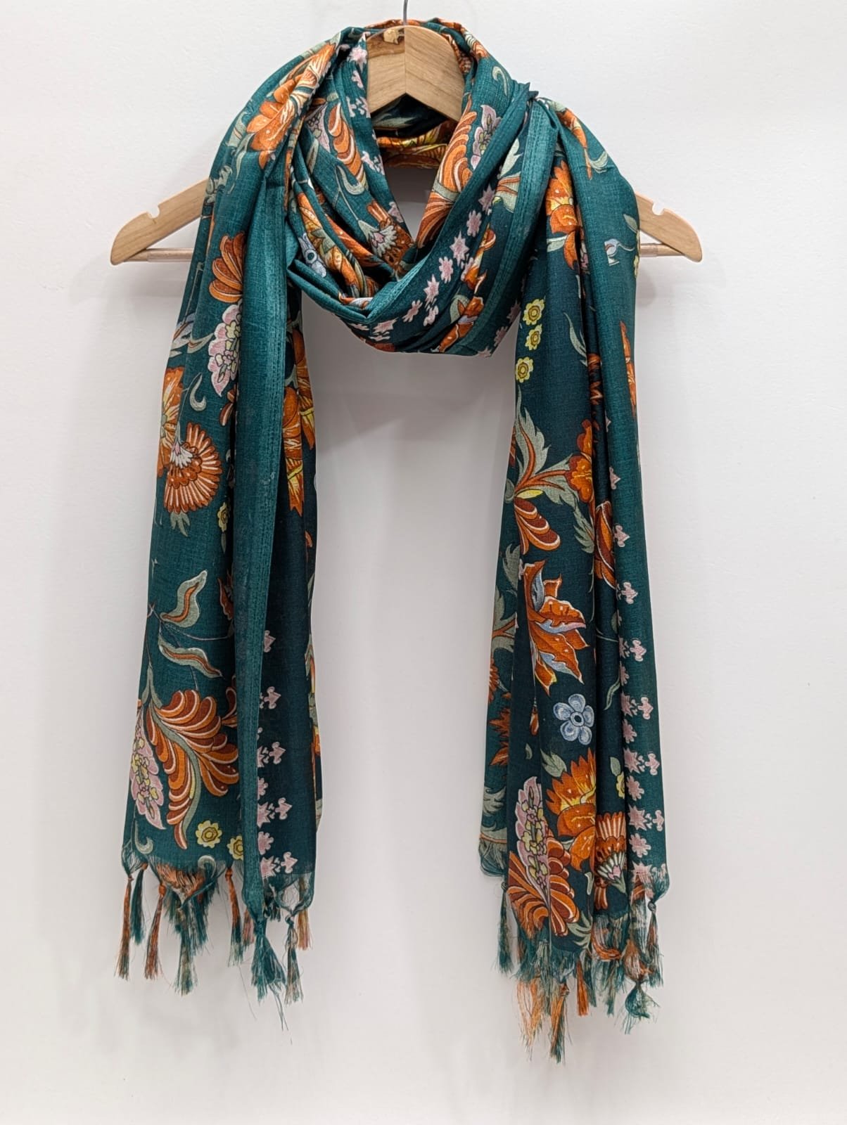 Teal floral cotton silk stole dupatta design