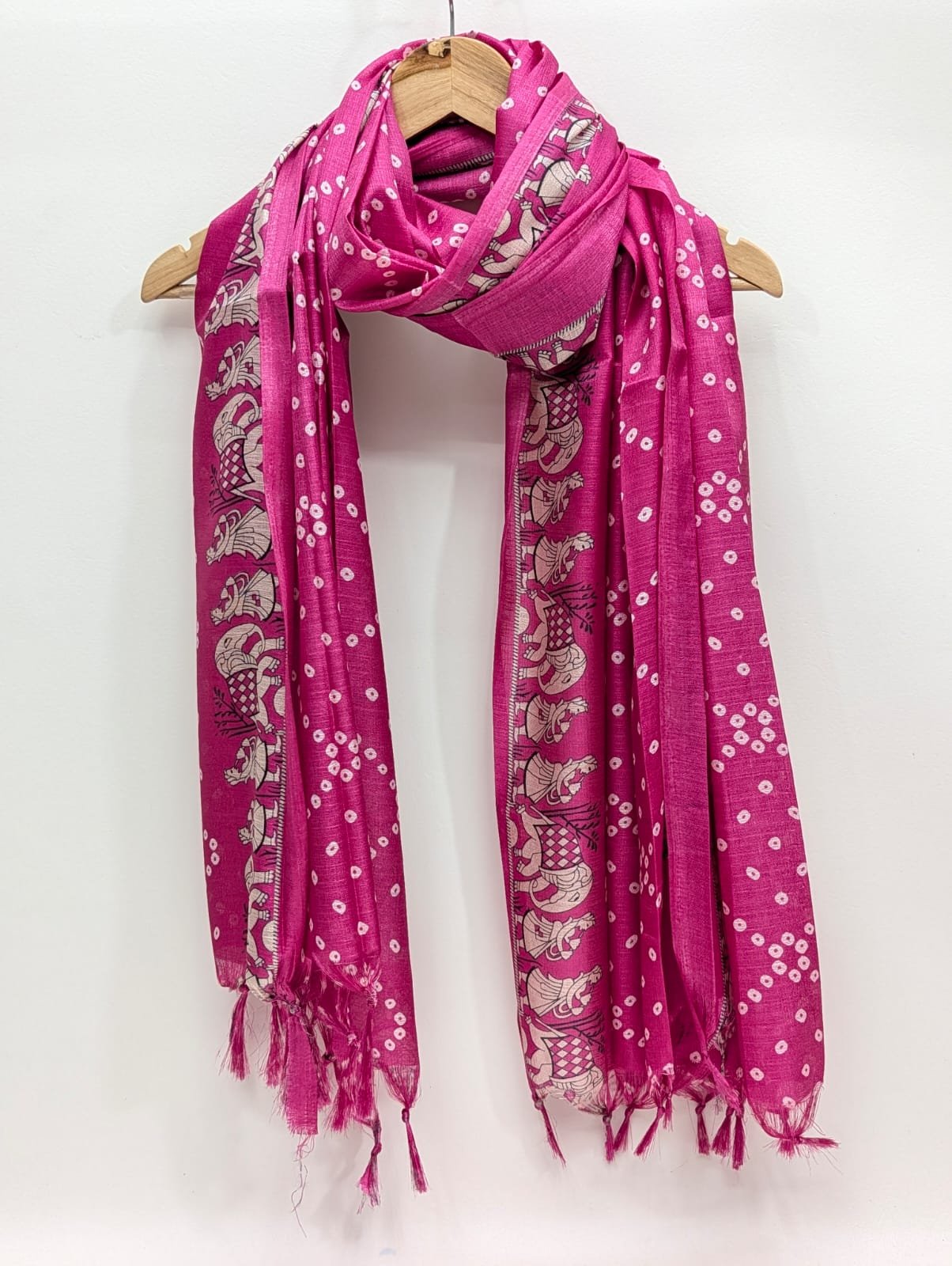Pink floral block print cotton-silk dupatta