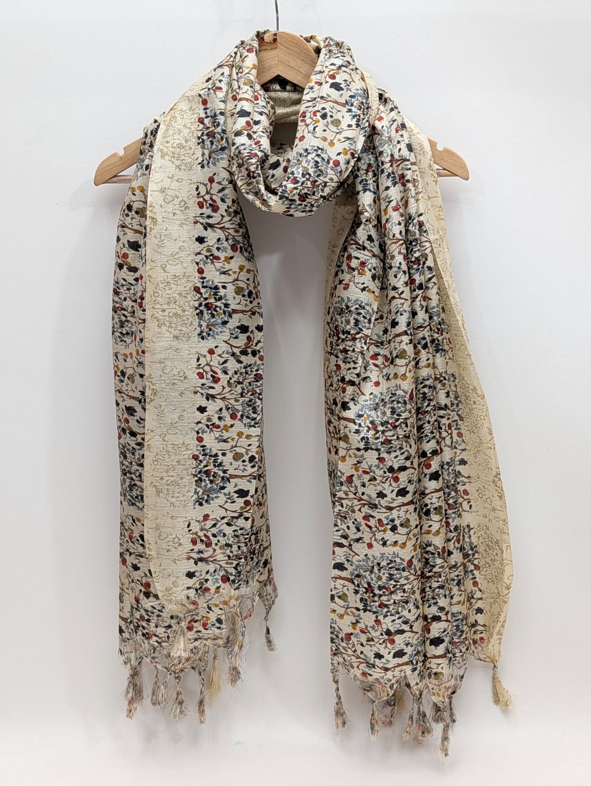 Beige ethnic motif khadi cotton-silk stole