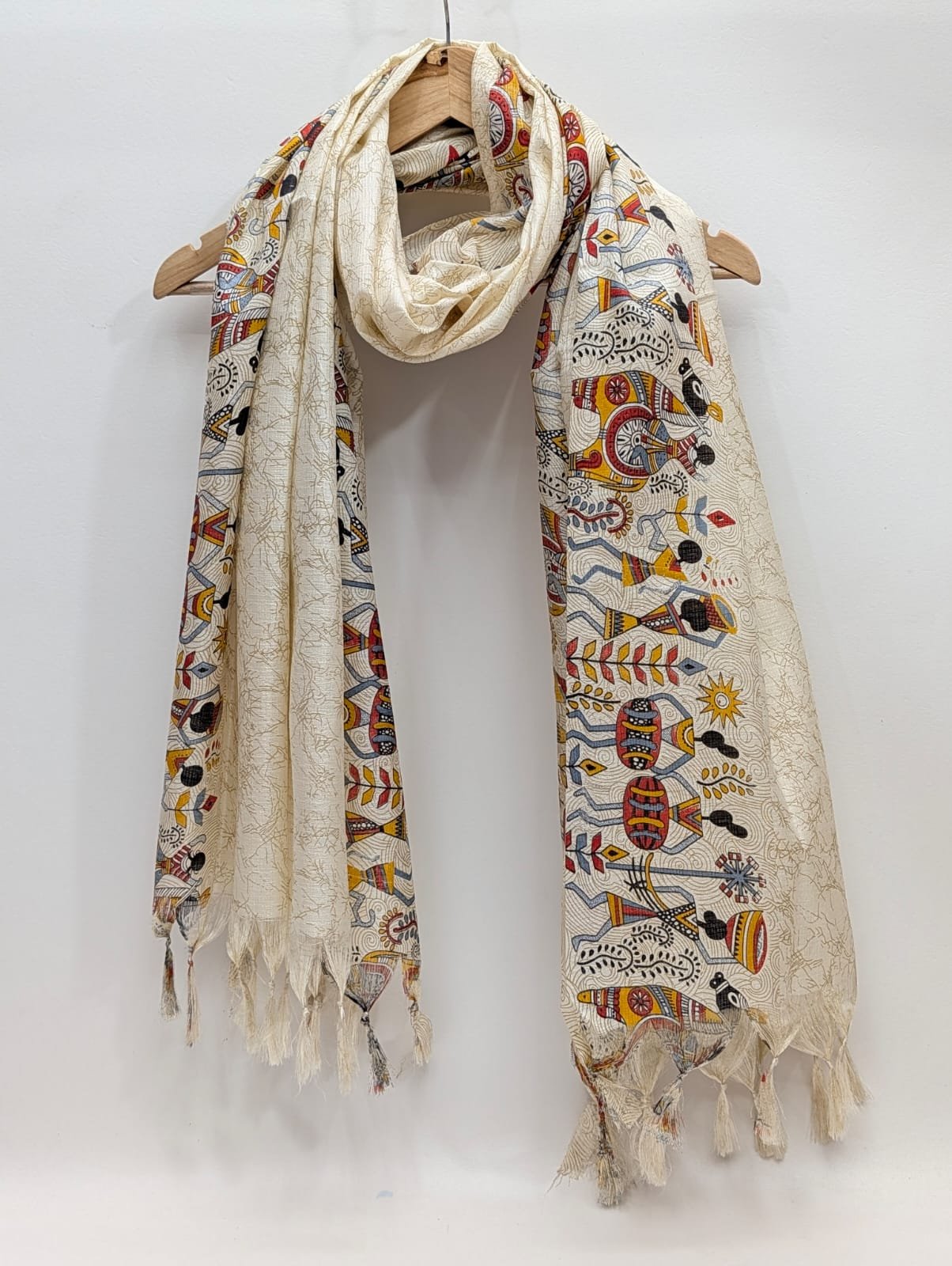 Cream multicolor buta khadi cotton stole