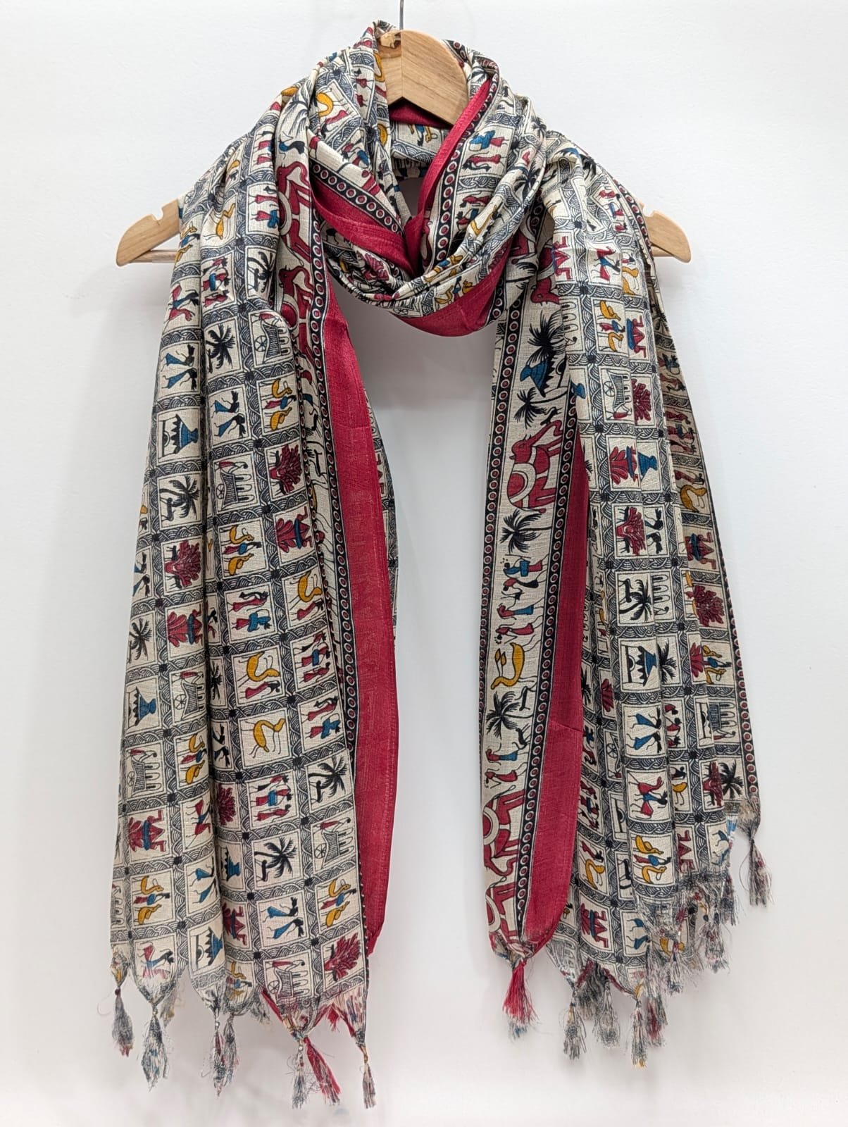 Grey geometric print khadi cotton-silk dupatta