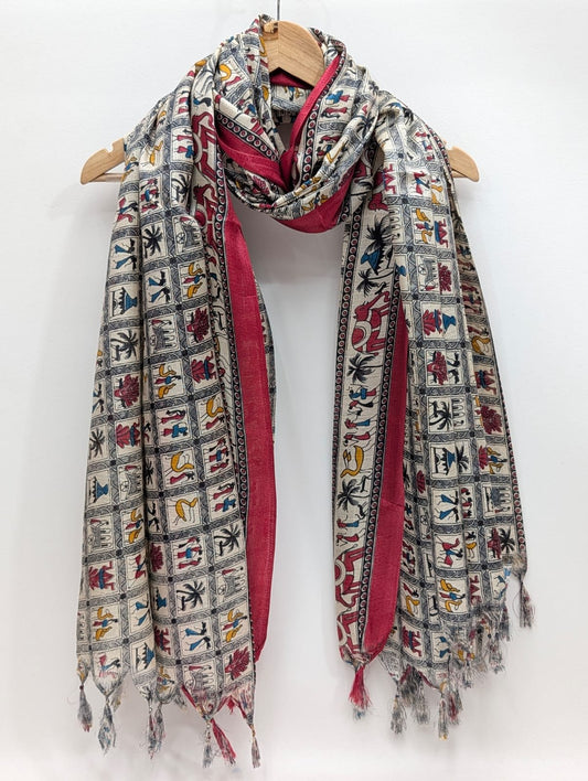 Grey geometric print khadi cotton-silk dupatta