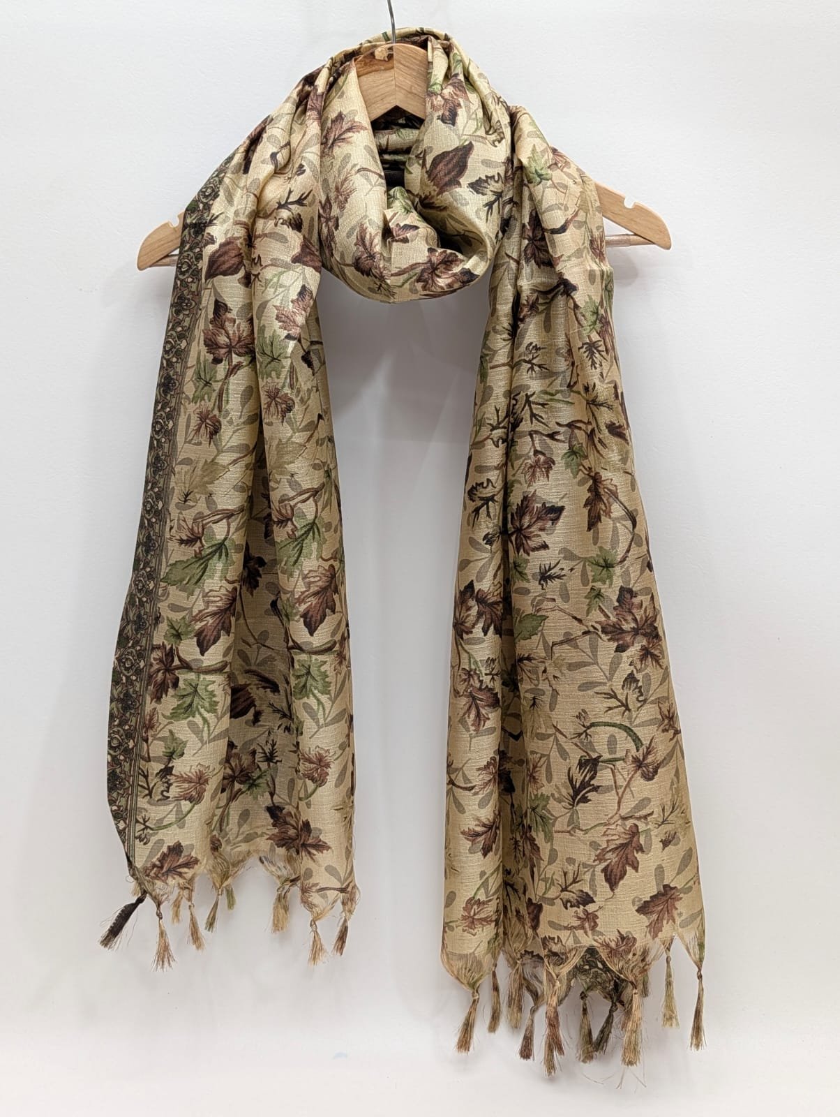 Beige floral khadi cotton-silk dupatta