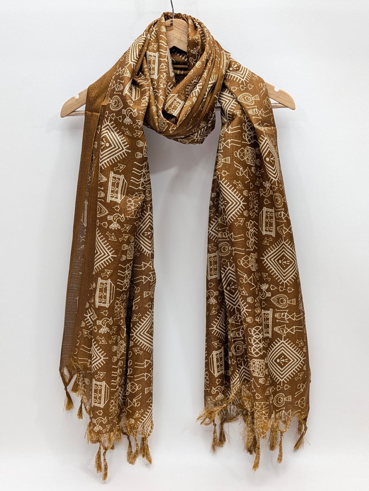 Brown geometric khadi cotton-silk dupatta