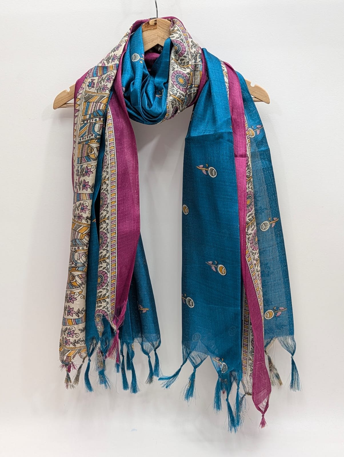 Teal abstract khadi cotton-silk dupatta