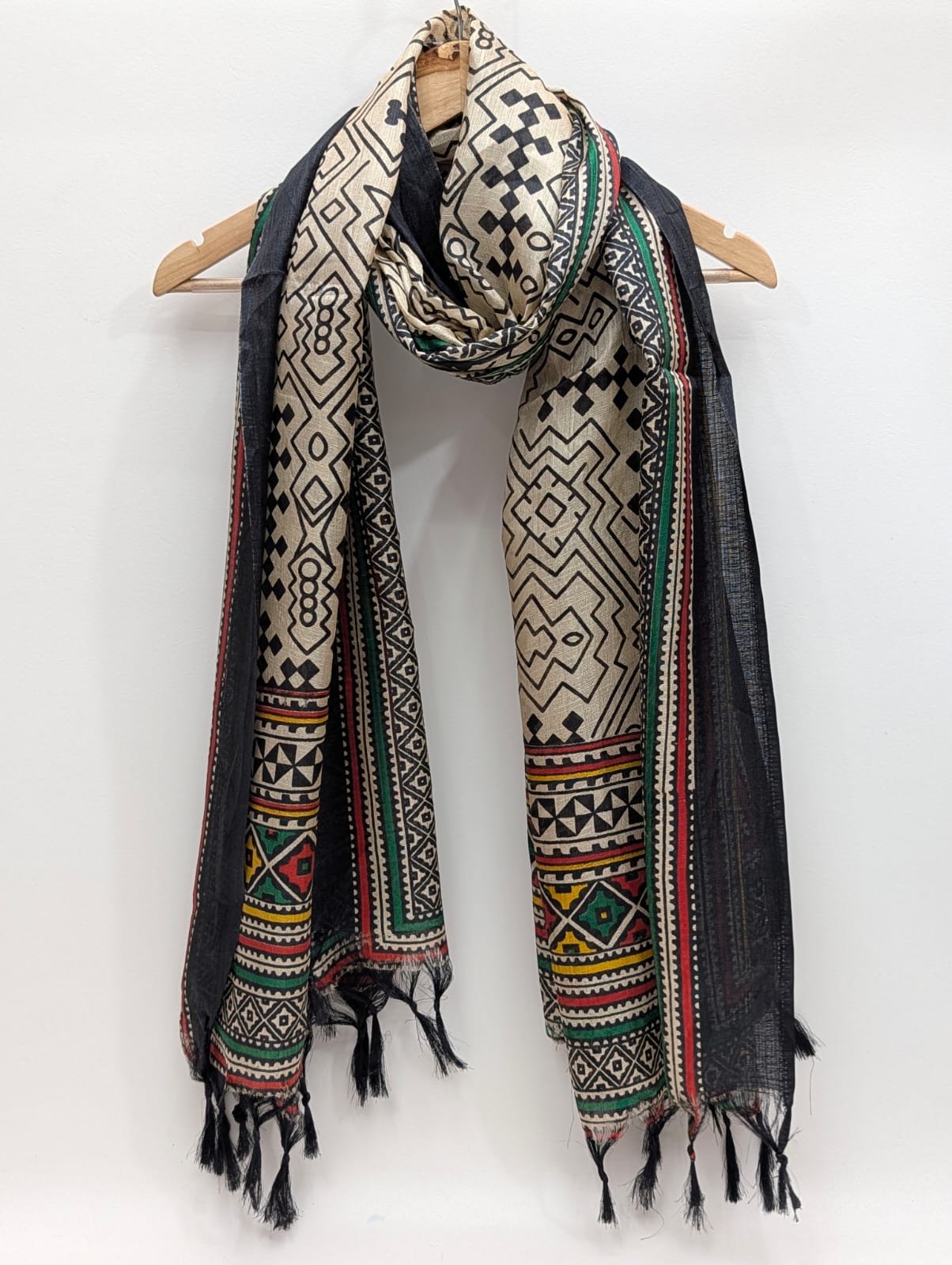 Black ethnic motif cotton silk stole dupatta