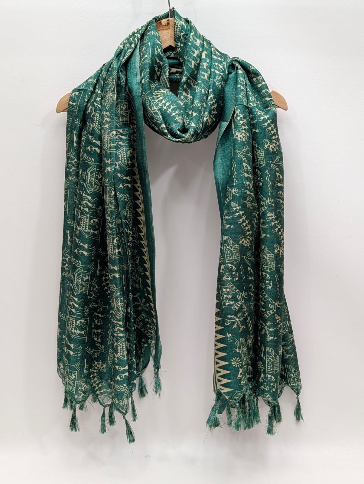 Green ethnic motif khadi cotton-silk dupatta