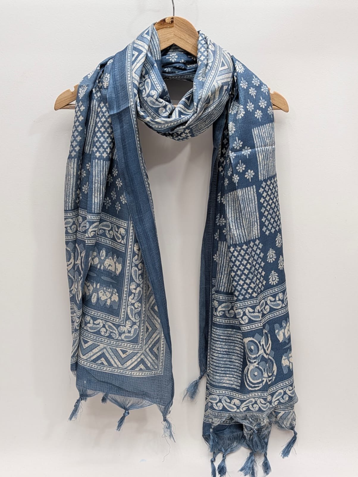 Blue abstract cotton silk stole dupatta design