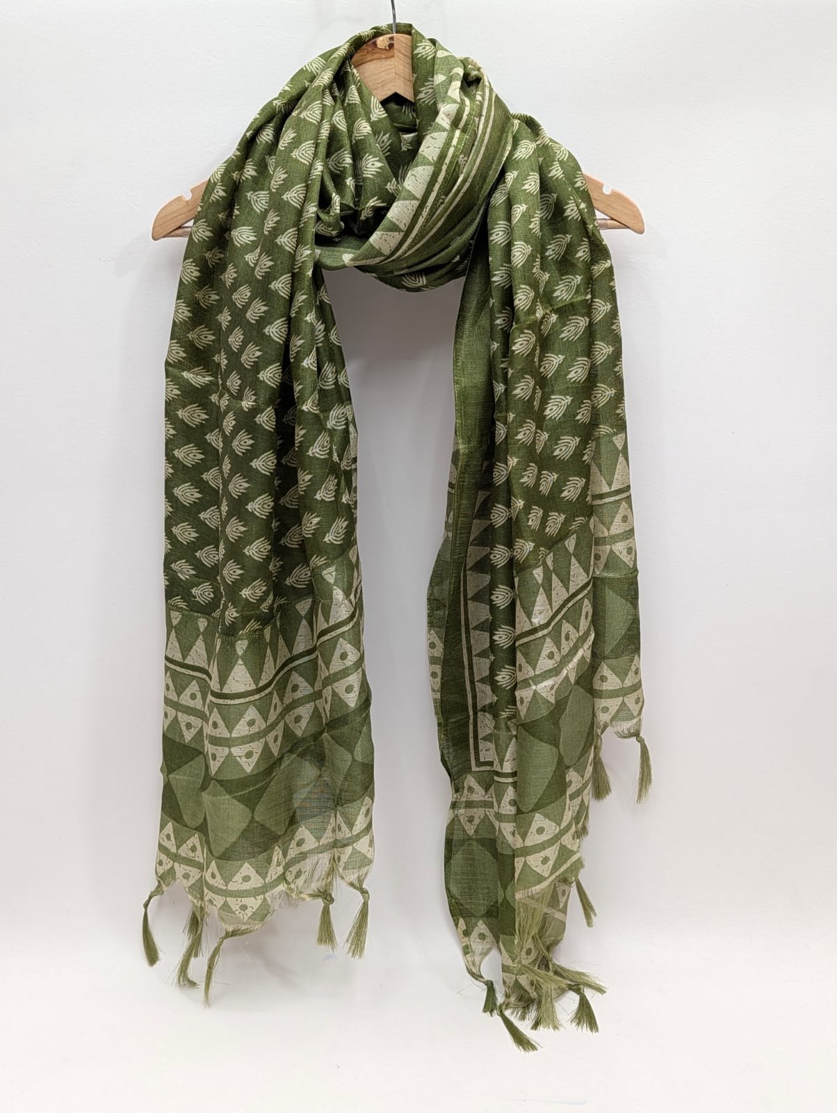 Green ethnic motif khadi cotton-silk stole dupatta