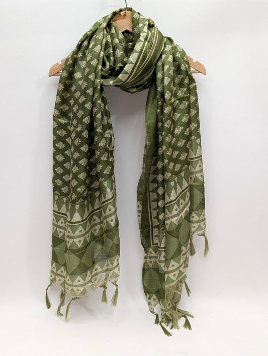 Green ethnic motif khadi cotton-silk stole dupatta