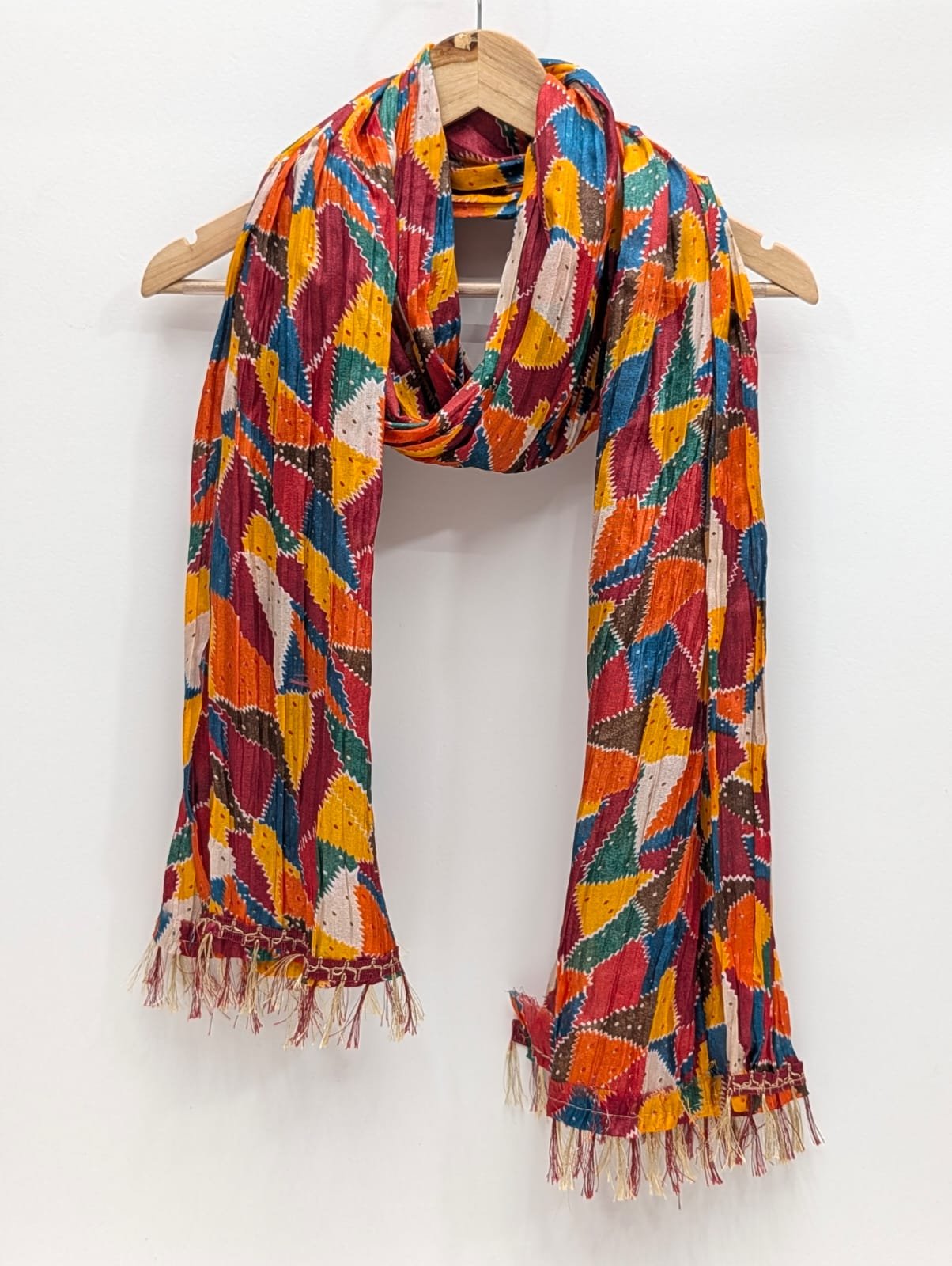 Multicolor geometric synthetic fibre stole dupatta