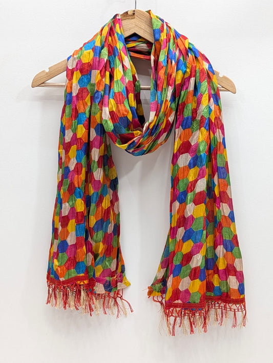 Multicolor geometric pattern synthetic fibre stole