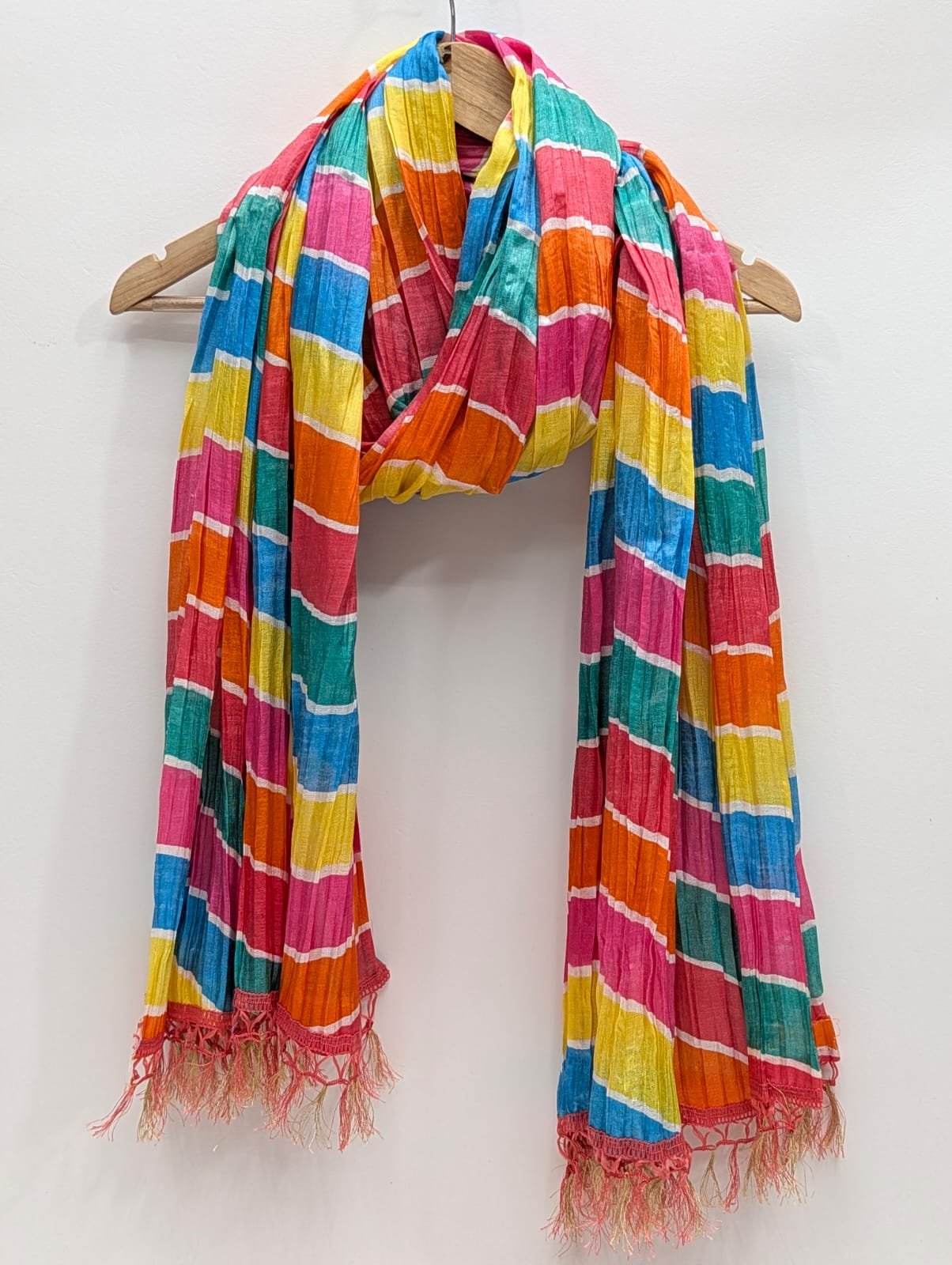 Rainbow striped synthetic fibre dupatta stole