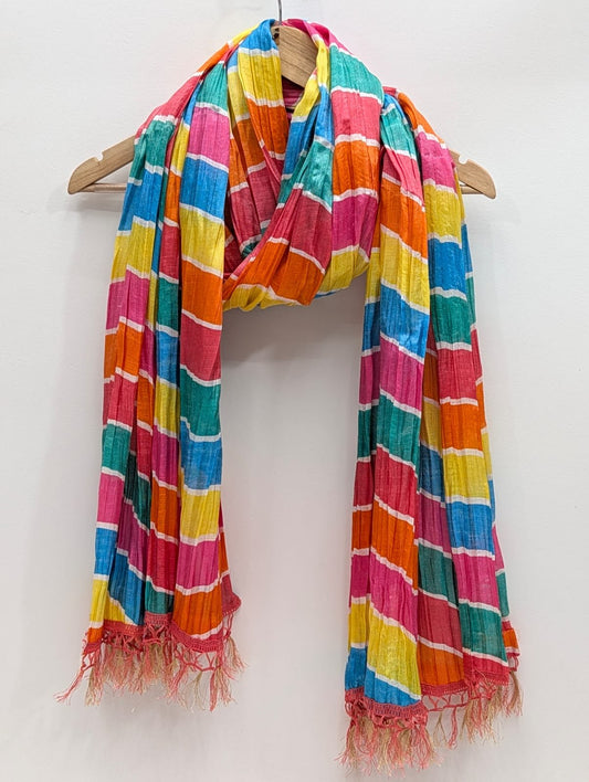 Rainbow striped synthetic fibre dupatta stole