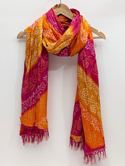 Orange and pink paisley print synthetic stole