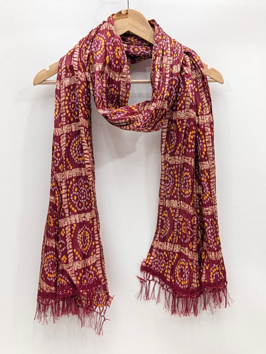 Maroon ethnic motif synthetic fibre stole dupatta