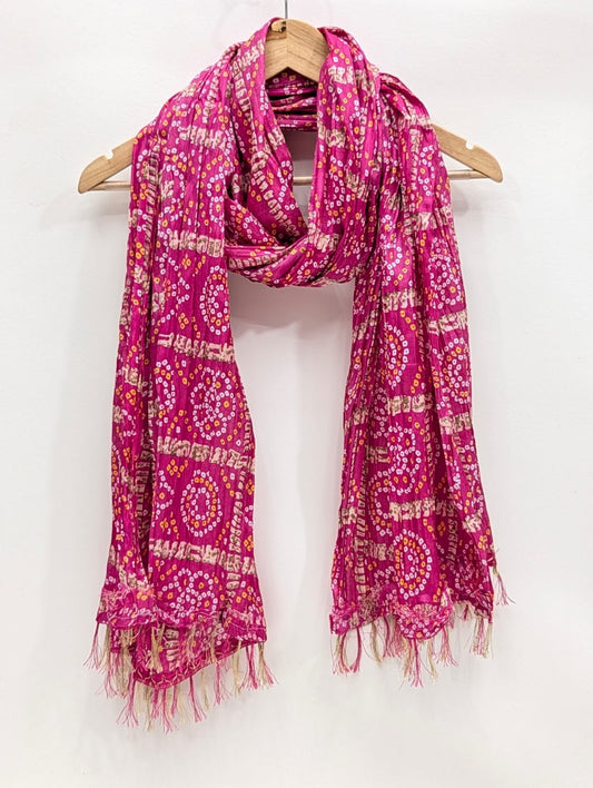 Pink ethnic motif stole dupatta with tassels