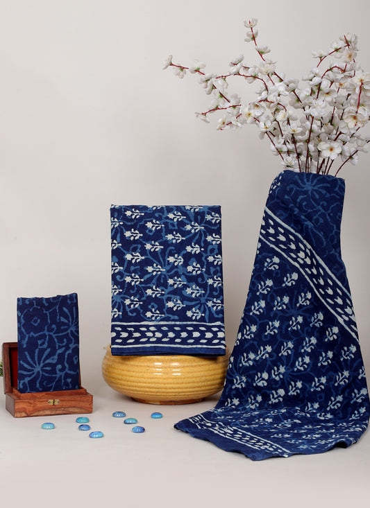 Indigo Dabu Hand Block Cotton Salwar Suit Set with Cotton Dupatta
