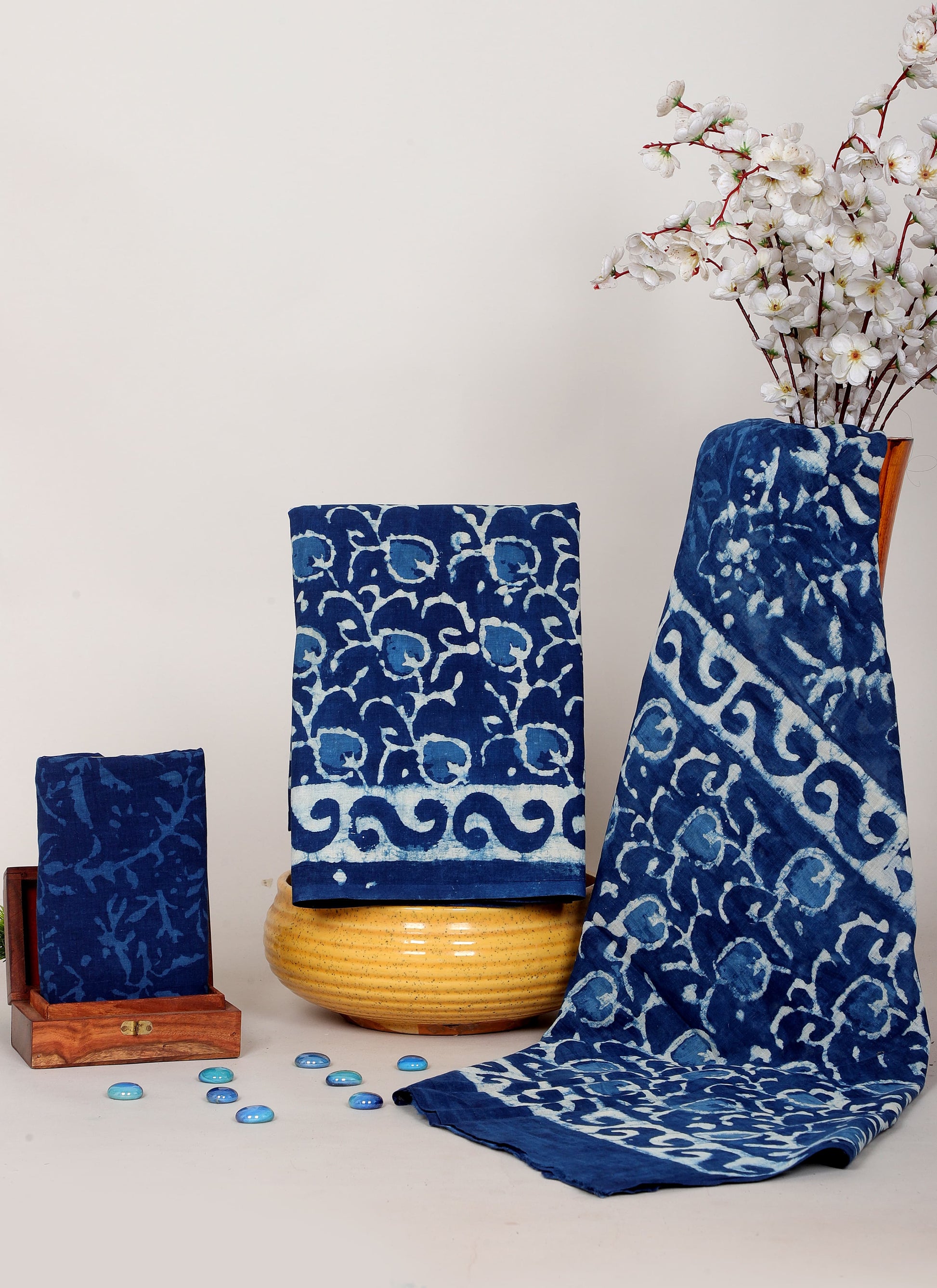 Indigo Dabu Hand Block Cotton Salwar Suit Set with Cotton Dupatta
