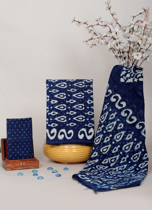 Indigo Dabu Hand Block Cotton Salwar Suit Set with Cotton Dupatta