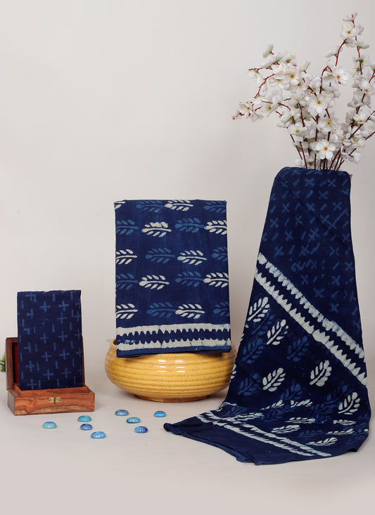 Indigo Dabu Hand Block Cotton Salwar Suit Set with Cotton Dupatta