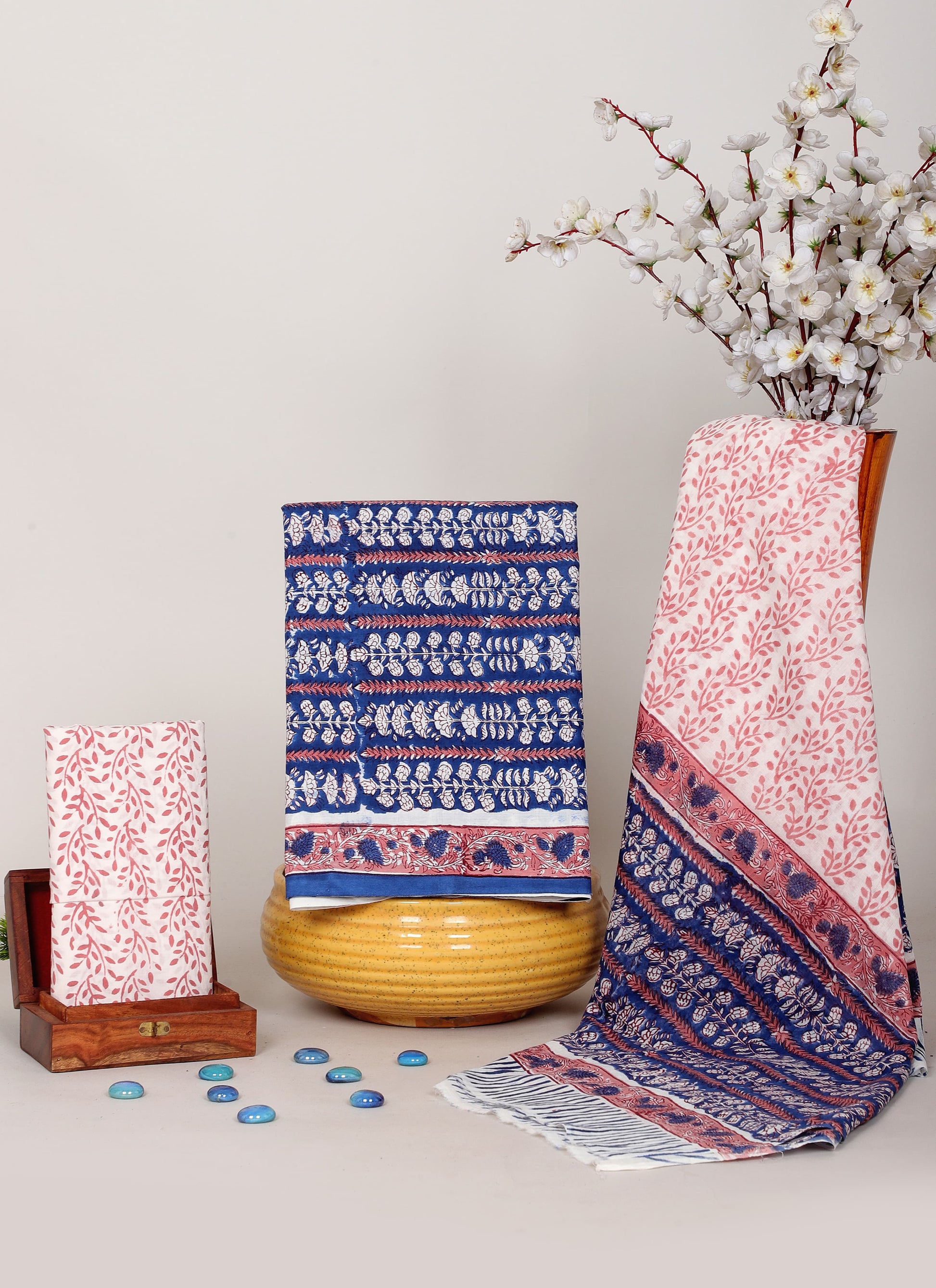 Sanganeri Hand Block Cotton Suit Set with Cotton Dupatta