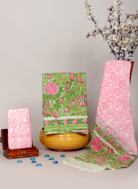 Sanganeri Hand Block Cotton Suit Set with Cotton Dupatta