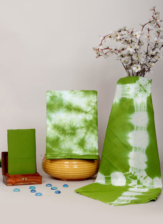 Shibori / Tie-Dye Cotton Salwar Suit Set with Cotton Dupatta